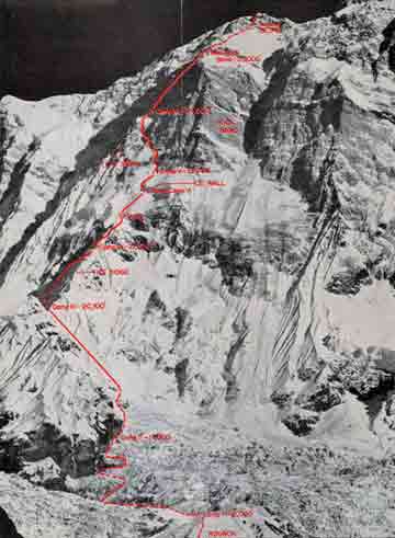 
Annapurna South Face showing route of first ascent in 1970 - Annapurna South Face book

